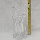 Vintage Clear Cut Glass Crystal Vase Starburst Fan Pattern Scalloped Rim 6   