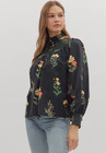 Entro Women s Floral Smocked Detail Button-up Long Sleeve Top Size Large