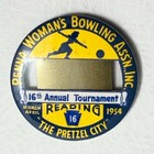 1954 16th Annual Tournament Pa Woman s Bowling Assn Reading Pa 2 25  Pinback
