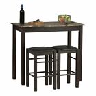 Espresso Wooden 3 Piece Kitchen Breakfast Set Dining Bistro Table Stools Pub Bar