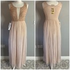 Bnwt Lace   Beads Ralak Nude Sequinned Long Maxi Dress S 8 10 Evening Cocktail