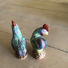 Pair Of Vintage Miniature Chinese Famille Rose Roosters Figurines  Porcelain