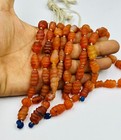 Antique Authentic Ancient Old Agate Beads Carved Necklace Sell By Lot 4 String