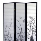 70  Tall 3-panel Screen   Room Divider  Floral Design With Black Finish