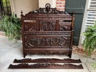 Antique French Breton Bed Brittany Wedding French Country Carved Dark Oak C1890
