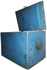 Late 19th-early 20th C American Antique Primitive Sm Blue Painted Wood Box W lid