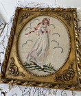 Set Of 2 Vintage Needlepoint Petit Point Boy Blue And Pinkie Ornate Gold Frames