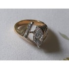 Vintage Marquise Cut Bypass Ring Two Tone Gold Silver Statement Size 7 5