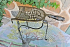 Rare 18th C Curl Decorated Wrought Iron   Wood Handle Hearth Trivet
