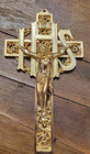 Vintage Crucifix Ihs Cross Jesus Ornate Filigree Brass Wall Hanging