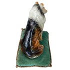 Vintage Collie Dog Lassie Figurine Green Velvet Cushion Midcentury Enesco Japan