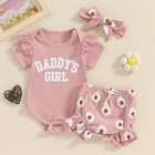 Newborn Baby Girl Clothes Daddys Girl Short Sleeve Romper Floral Shorts Headb   
