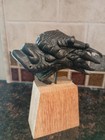Antique Bronze Water Dragon Head Mounted On Wood Block