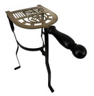 Antique Victorian Brass Fireplace Trivet Wood Handle Cast Iron Legs Plant Holder