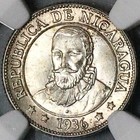 1936 Ngc Ms 64 Nicaragua 10 Centavos Volcanos Cordoba Silver Coin  24111003c 
