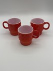 Vintage Hazel Atlas Milk Glass Embossed Red Coffee Cup mug Set Of 3