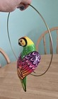 Vintage Hanging Hand Painted Ceramic Parrot On Swing Mexican Folk Art Signed