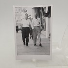 Vintage B w Photo Snapshot Of 2 Smiling Men Walking Down City Street