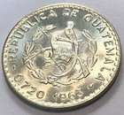 1963 Guatemala - 25 Centavos - Native Bust   Quetzal On Pilar - Mint Bu Silver