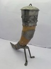 Vintage Norwegian Drinking Horn Pewter Tinn Handmade Norway Viking Lidded Nice