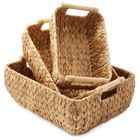 Set Of 3 Oval Storage Baskets With Wood Handles - Wicker Bins - Natural Hyacinth
