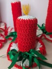 Set Of 6 Hand Crocheted Christmas Candles White Red 10   7   5 