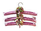 Set 3 Vintage Satin Padded Hangers Pink Handmade Ribbon Roses 15  Wide Wedding