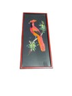 Vintage Framed Feather Art Red Bird On Branch Black Frame 10  X 5 5 