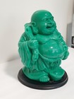 Vintage Green Jade Laughing  Buddha  Hand Carved 10  Tall Over 10 Pounds 