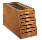 Solid Wood 7 Drawer Display Cabinet For Coins Knives Watch Medals W  Glass Top