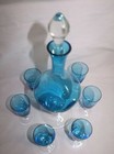 Vintage Crystal Decanter Set  6 Glasses Turquoise Blue