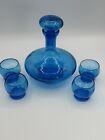 Vintage Empoli Blue Glass Bottle Decanter With 4 Glasses