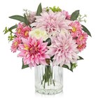  Artificial Flower Arrangement With Glass Vase  12 5  Faux Dahlia Pink Purple