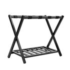 Folding Luggage Rack With Shelf Travel Bamboo Suitcase Shoe Storage Holder Stand