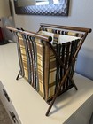 Vtg Standing Foldable Sewing Yarn Knit Crochet Basket Caddy Tote Bag Wood Frame
