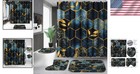 Complete Bathroom Set  Shower Curtain  U-shaped Mat   Rug In Honeycomb Style