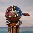 Painted Coconut Sea Turtle Bamboo Wind Chime  approx  30 X 5 Inches  B Grade