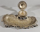 Vintage Brass Art Nouveau Style Inkwell   Pen Rest   Dip Pen