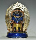 6  Old Tibet Buddhism Bronze Enamel Temple Mahakala Wrathful Deity Buddha Statue