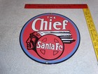 Vintage New Old Stock Santa Fe Railroad Indian Porcelain Metal Gasoline Oil Sign