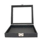 Novel Box Glass Top Black Leatherette Jewelry Display Case  15 Jar Insert Tray