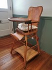 Vintage Victorian 3 In 1 Convertible Oak Wood High Chair  Potty  Table