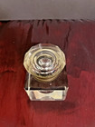 Vintage Beveled Glass Inkwell And Top Patinated Brass Hinge 2  Square 3  Tall
