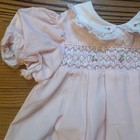 Vintage Pink Floral Embroidered Smocked Lace Short Sleeve Baby Dress Size 6-9m