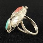 Vintage Native American Signed Spencer Sterling Silver Turquoise Coral Ring C101