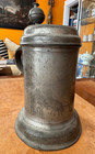 19th C  Antique Pewter Beer Mug Stein Engraved With Lid Germany 1825