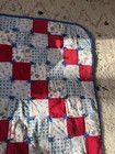 Vintage Baby Quilt Hand Sewn Squares Blue Red