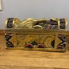 Pair Of Antique Asian Wood Carved Painted Gilt Storage Boxes With Carved Animals