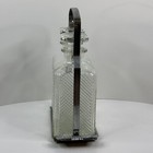 Vintage Set Of 2 Glass Liquor Decanters With Stopper And Locking Carrier Caddy