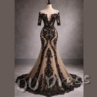 Sheer Neck Black Lace Mermaid Evening Dress Formal Prom Party Gown Long Train